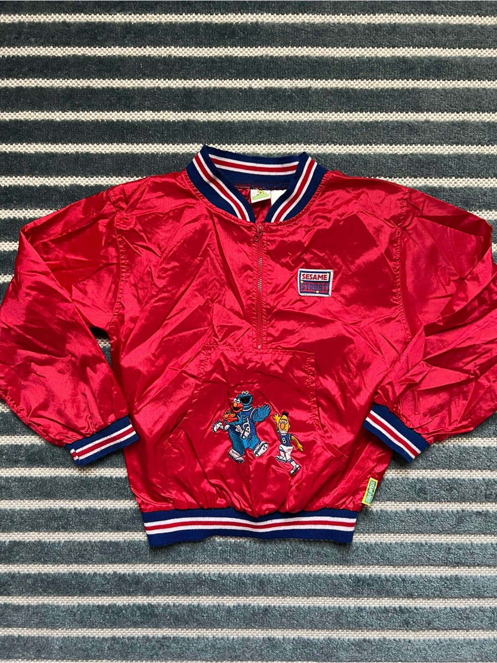 Vintage Sesame Street Elmo Cookie Monster Bert Football Windbreaker Jacket